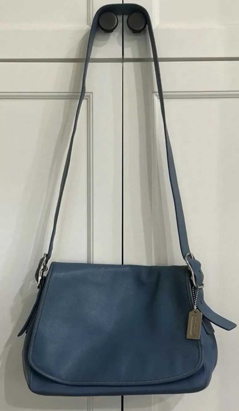 Vtg Coach Legacy Bag #9332 Light Blue Saddlebag Crossbody Shoulder Purse Y2K
